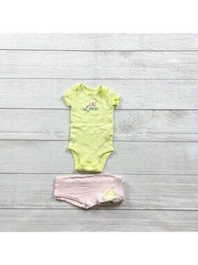 Carter's Baby Outfit Bodysuit Pants Butterfly Love Yellow Pink Set Newborn